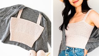 Simple Crop Top with Ribbed Hem  How to crochet a summer crop top DIY Tutorial  For The Frills [upl. by Misaq729]