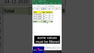 Subtotal formula shortcut trick  Sum only filtered values in Excel shorts [upl. by Hiroko75]