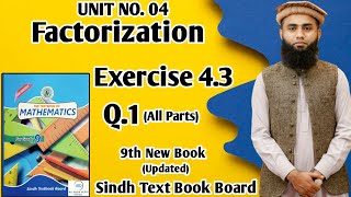 Exercise 43 Unit 4 Factorization Class 9 New Mathematics Book Sindh Board Q1 All Parts [upl. by Stephan692]