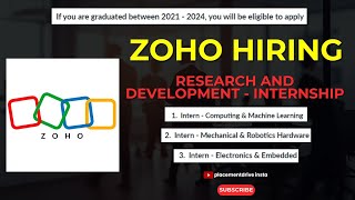 Research amp Development Internship Opportunities at Zoho  Apply Now  2024 [upl. by Elvyn]