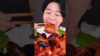 ASMR Mukbang shorts Spicy Seafood Boiled amp mushroom octopus 🦑 squid  eating sounds [upl. by Ellenaj]