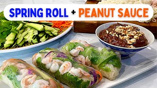 Easy Fresh VIETNAMESE SPRING ROLLS  Shrimp  PEANUT SAUCE [upl. by Mcwilliams]