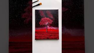 A Crimson Tree Under a Starry Sky 🌌 🥀Feeling the Solitude dreamlandscape art [upl. by Analeh]