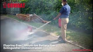 Extinguishing Lithium Fire with COMBAT Fluorine Free  LithiumIon Battery Fire Extinguisher  Demo [upl. by Dnalyram]