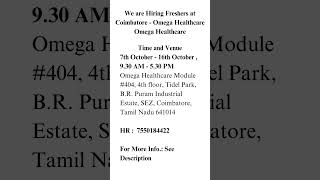 We are Hiring Freshers at Coimbatore  Omega Healthcare Omega Healthcare [upl. by Aivlys]