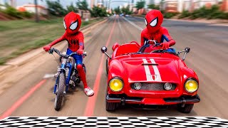 HOMEM ARANHA E KID ARANHA  ESPECIAL 1 HORA de Corrida Carros e Motos  Histórias Super Heróis [upl. by Kepner]