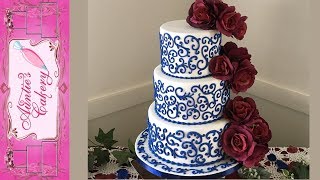 Navy Scrolls Wedding Cake [upl. by Montagna]