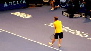 Sampras vs Agassi MSG 2011 Sampras Jumping Backhand Reflex Volley [upl. by Onavlis]