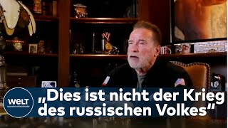 UKRAINEKRIEG Schwarzenegger ruft Russen zum Kampf gegen Propaganda auf [upl. by Ploch]