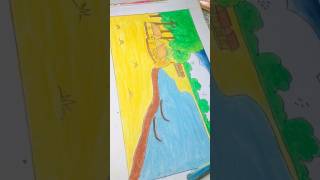 Scenery drawing🏞 drawing art colors village reels youtubeshorts shorts miniature [upl. by Adyht]