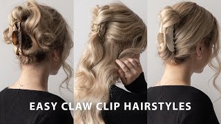 3 EASY CLAW CLIP HAIRSTYLES 💖 MediumLong Hairstyles [upl. by Lefty]