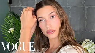 Hailey Biebers Date Night Skin Care amp Makeup Routine  Beauty Secrets  Vogue [upl. by Sirama]