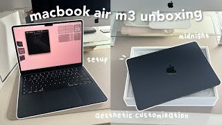 MacBook Air M3 Unboxing  setup widgets aesthetic customization [upl. by Alemahs]