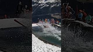 Boys Pond Skim  Water Slide Challenge Grimentz 32 skiing ski switzerland suisse schweiz [upl. by Enrol717]