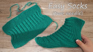 Легкие носки на двух спицах  Easy Socks Two Needle Knitting Pattern [upl. by Vick]