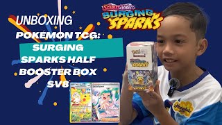 Pokémon Surging Sparks Half Booster Box Opening Did I Hit the Expensive Chase Card [upl. by Atinej]