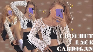 Crochet lace cardigan✨ How to crochet tutorial 😍 [upl. by Yenitirb]