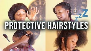 4 EASY PROTECTIVE NATURAL HAIRSTYLES FOR BED 4c Afro Short hair Growth  Annesha Adams [upl. by Austine986]