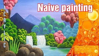 Naive Art painting  My first attempt at Naive Art  art acrylic painting naiveart [upl. by Latini]