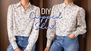 DIY Cropped Shirt  Crop Top  How To Make A Womens Shirt [upl. by Kcirted]