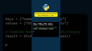 Turn two lists into a dictionary in 1 line in Python coding programming python pythontips [upl. by Antoine]