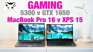 MacBook Pro 16 Gaming v XPS 15 7590 in Windows  RX 5300 v GTX 1650 Benchmarks Thermals Games Tested [upl. by Llirret]