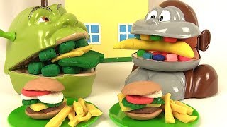 Shrek et le Singe Mangent Menu Hamburger Frites Play Doh [upl. by Cheyney]