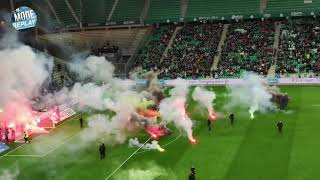 SaintEtienne  Angers Ligue 1 Fortes tensions jets de fumigènes le coup denvoi retardé [upl. by Manouch]