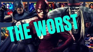 5 WORST GOLD CHARACTERS Injustice Gods Among Us 31 iOSAndroid [upl. by Atinuahs]