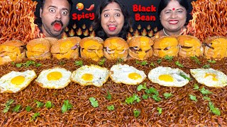 SPICY BLACK BEAN NOODLES amp CHEESIEST BURGERS EATING CHALLENGE  SAMYANG NOODLES MUKBANG Bigbites [upl. by Schellens464]