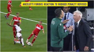 Real Madrid PENALTY OVERTURNED BY VAR v VfB Stuttgart  Ancelotti FURIOUS to RÜDIGER PENALTY REFUSED [upl. by Rogers]