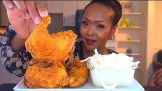 ASMR  FRIED CORNISH HEN amp CREAMY ONION SALAD  اكل فروجة مقرمشة مع سلطة البصل بالكريمة [upl. by Zerline]