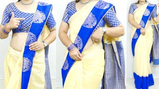 How to wear beautiful pure cotton silk saree  very clear amp easy step cotton saree  saree draping [upl. by Skipp]