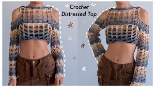 Crochet Distressed Cold Shoulder Top Tutorial  Chenda DIY [upl. by Kamerman288]