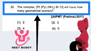 PtPyNH3BrCl can show Geometric Isomers Coordination compound chemistrygirl9215BAmaam [upl. by Hpesoy]