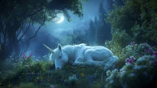 8hour white pony baby unicorn 🦄 sleeping in a moonlit garden 4k  soft breeze owl 🦉hooting midnight [upl. by Notsahc171]