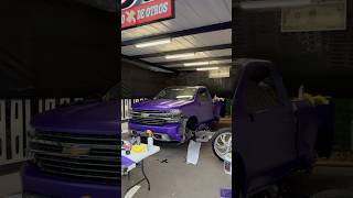 Exotic custom wrap satin purple chrome on dropped silverado silverado custom wrap viralshort [upl. by Assel289]