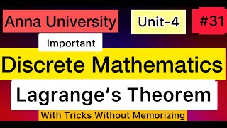 Discrete Mathematics  Lagranges Theorem Proof  Unit4  31 Anna University  Tamil [upl. by Germin]