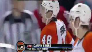 Danny Briere Gutsy Goal vs Canadiens 1272009 [upl. by Gerladina]