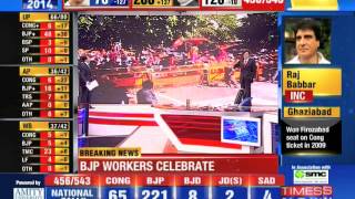 BJP supporters celebrate outside the BJP headquarters in Delhi [upl. by Cirdnek]