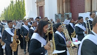 Brass band ensemble of 100 musicians in play at Exposition [upl. by Mall]