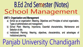 Notes bed 2nd semester School management organization School plant institational planning [upl. by Aeneus]