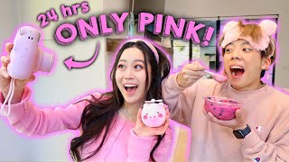 Living With ONLY PINK Items For 24 Hours Challenge [upl. by Kir]