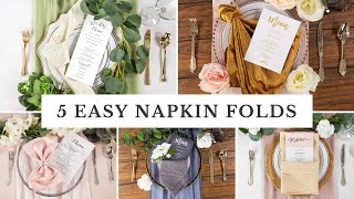 5 Stylish Napkin Folding Ideas Easy Wedding DIY [upl. by Josepha]