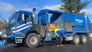 Republic Services Split Body PeterbiltLabrie Side Loader Garbage Truck  Tubbed Glass  Recycling [upl. by Divan]