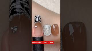 Very Beautiful Silver amp Brown Nail 💅Art nails nailart nailarttutorial polygelnails shortsvideo [upl. by Anaehr]