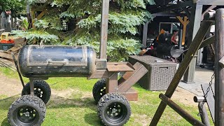 60 Gallon reverse flow gravity fed rocket stove offset smoker with griddle [upl. by Ellard329]