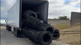 How to unload 1800 tires from a trailer [upl. by Ahsinrat]