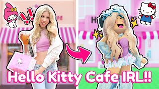 HELLO KITTY CAFE IRL Trying Sweets  Recreating in ROBLOX [upl. by Nivlen]