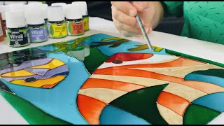 GLASS PAINTING LESSON  Painting A Fish with Transparent Glass Colors رسم على الزجاج بالوان شفافه [upl. by Roxy]